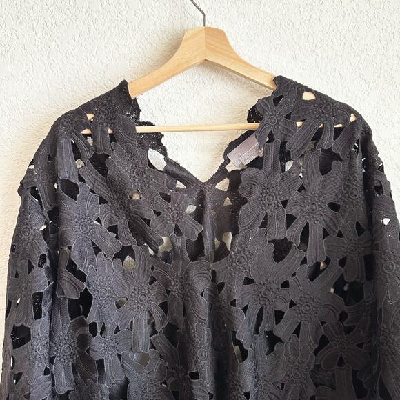 Anthropologie Floral Eyelet Kaftan Dress OS Sheer Bell Sleeve Beachy Resort Boho - Picture 3 of 10